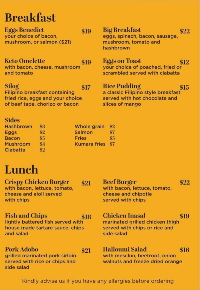 Coffee at King's menu board