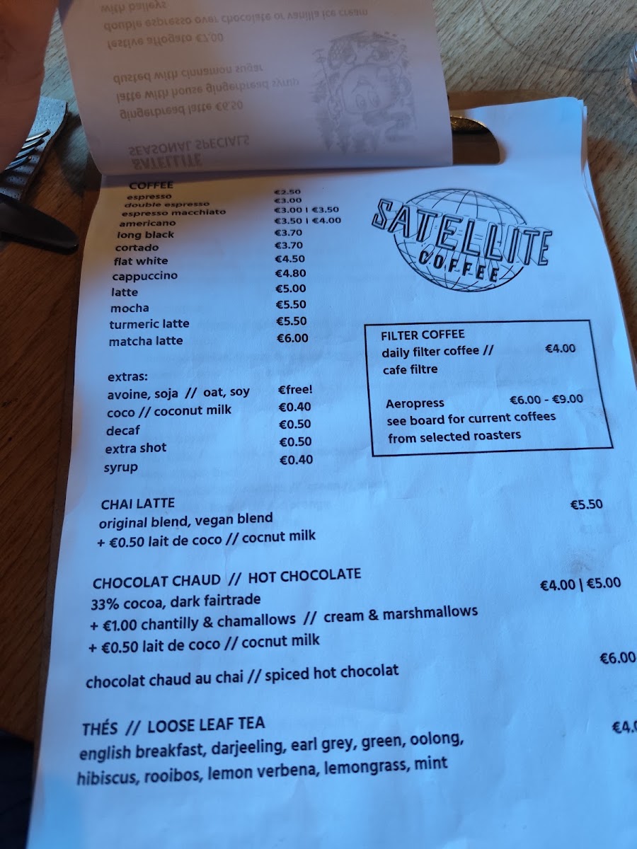 Satellite Coffee menu board