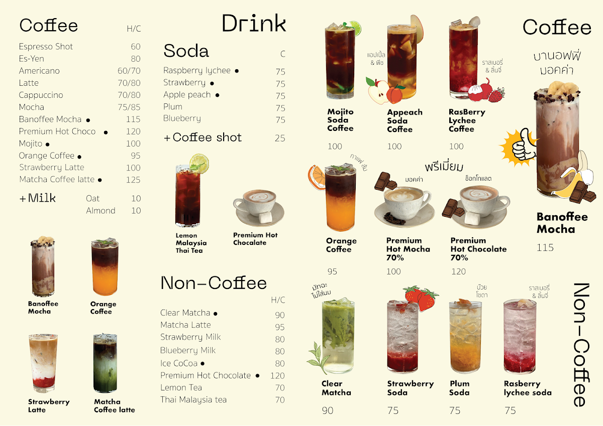 Episode Cafe at Suratthani menu board