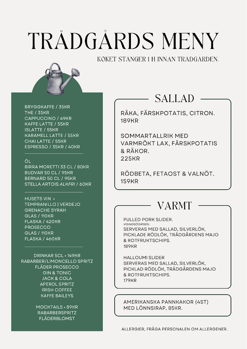 Wisingsborgs Trädgård menu board