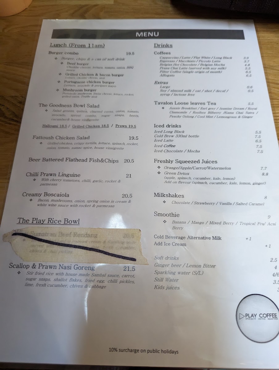 play coffee - Beecroft menu board
