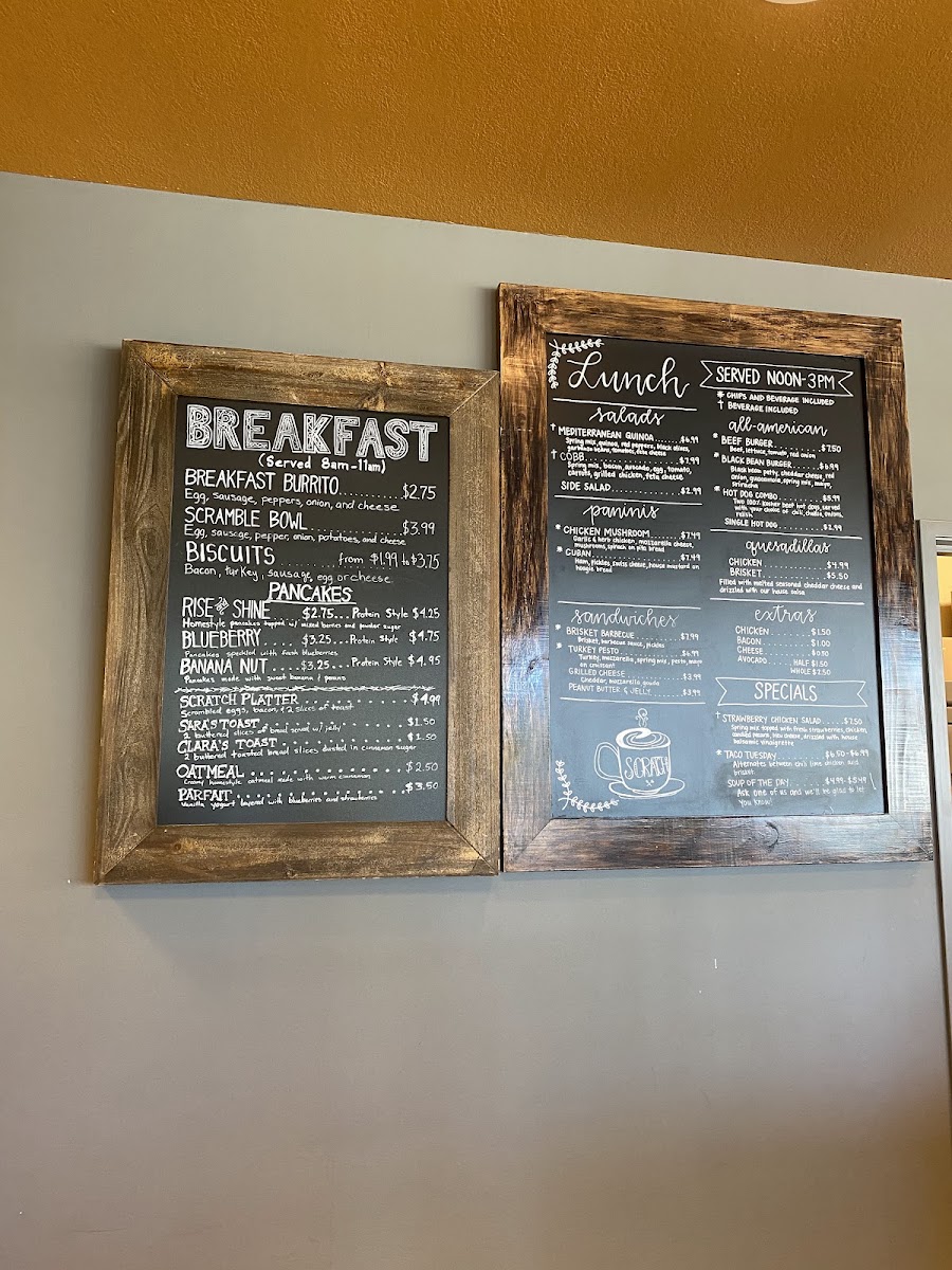 Scratch Cafe & Shop menu board