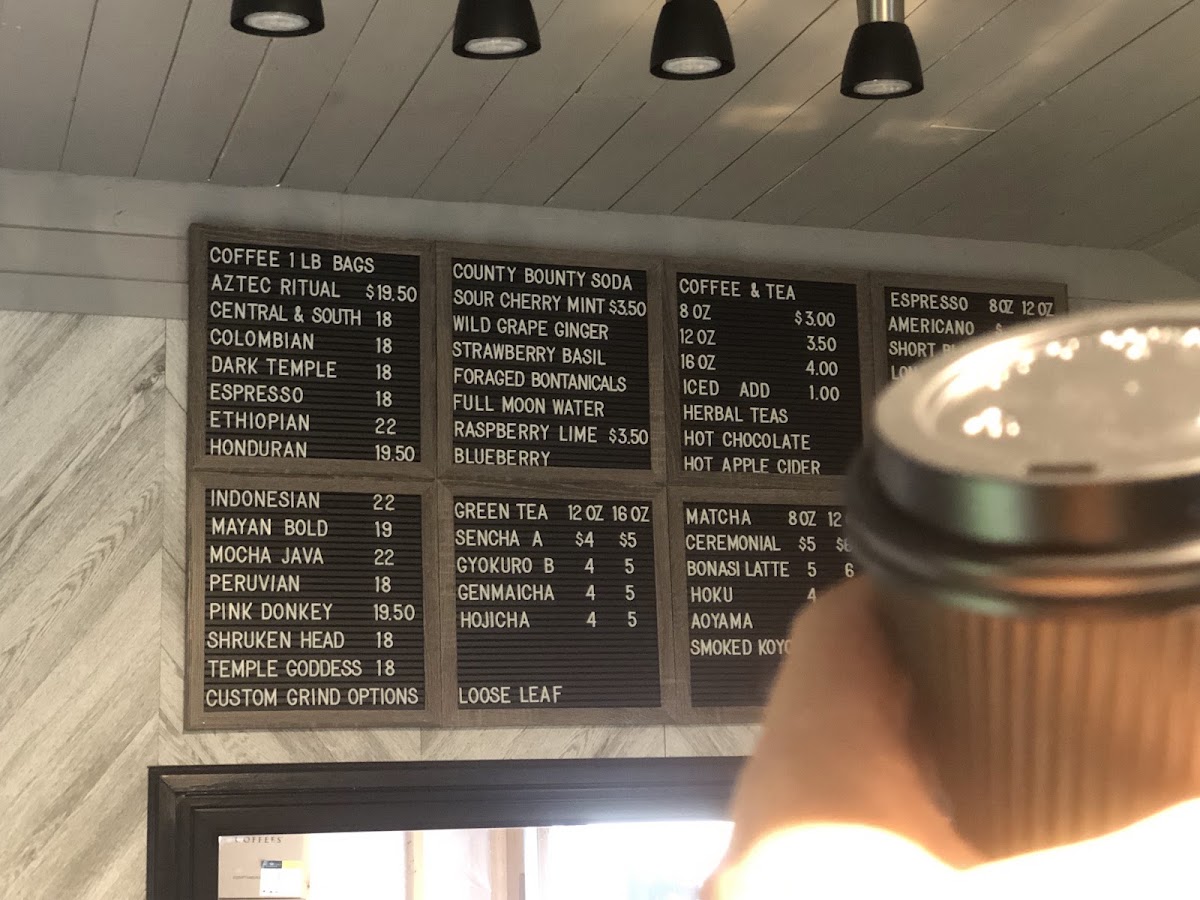 Stone Temple Coffees menu board