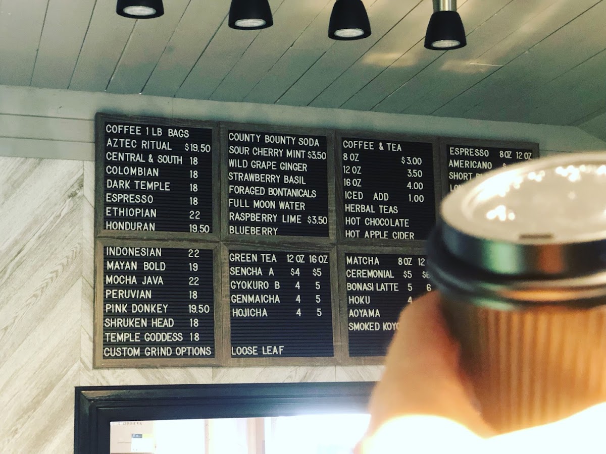 Stone Temple Coffees menu board