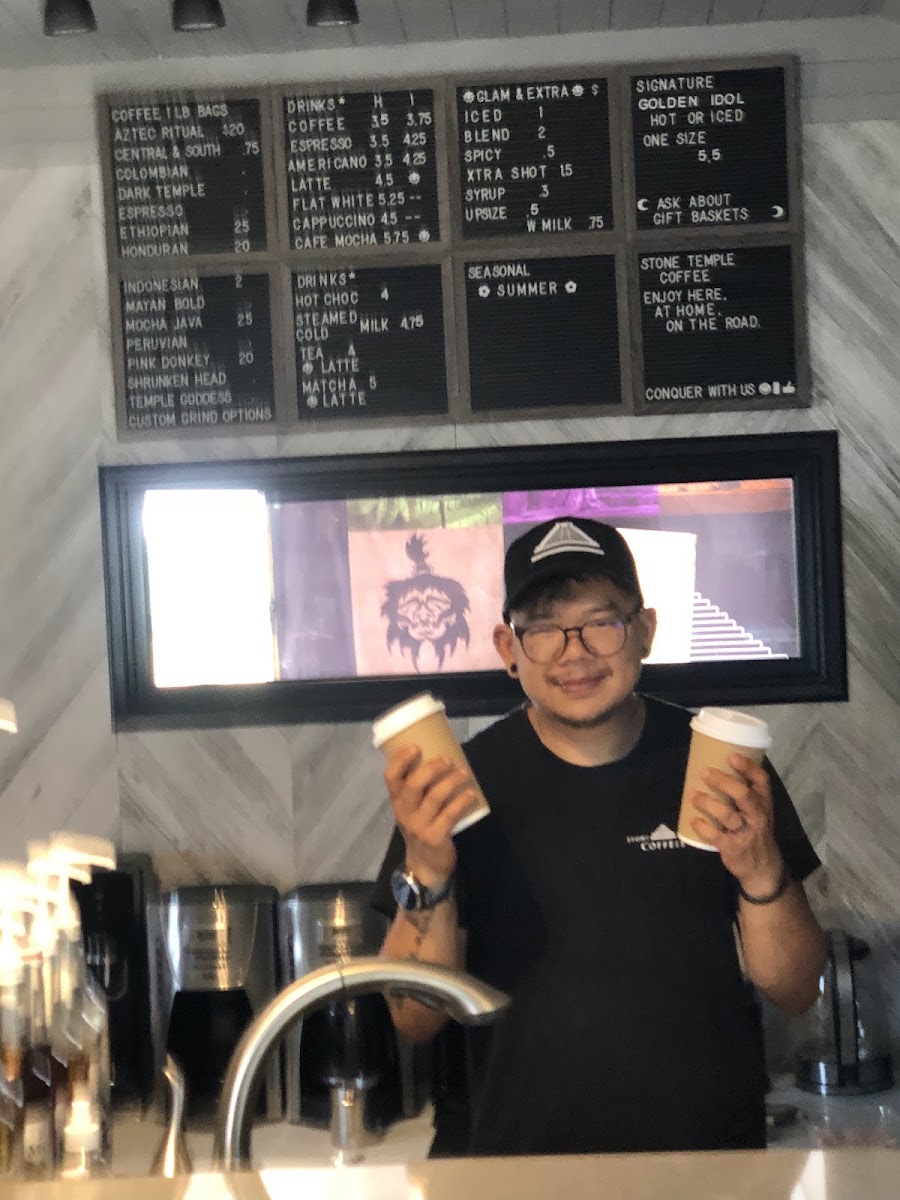 Stone Temple Coffees menu board