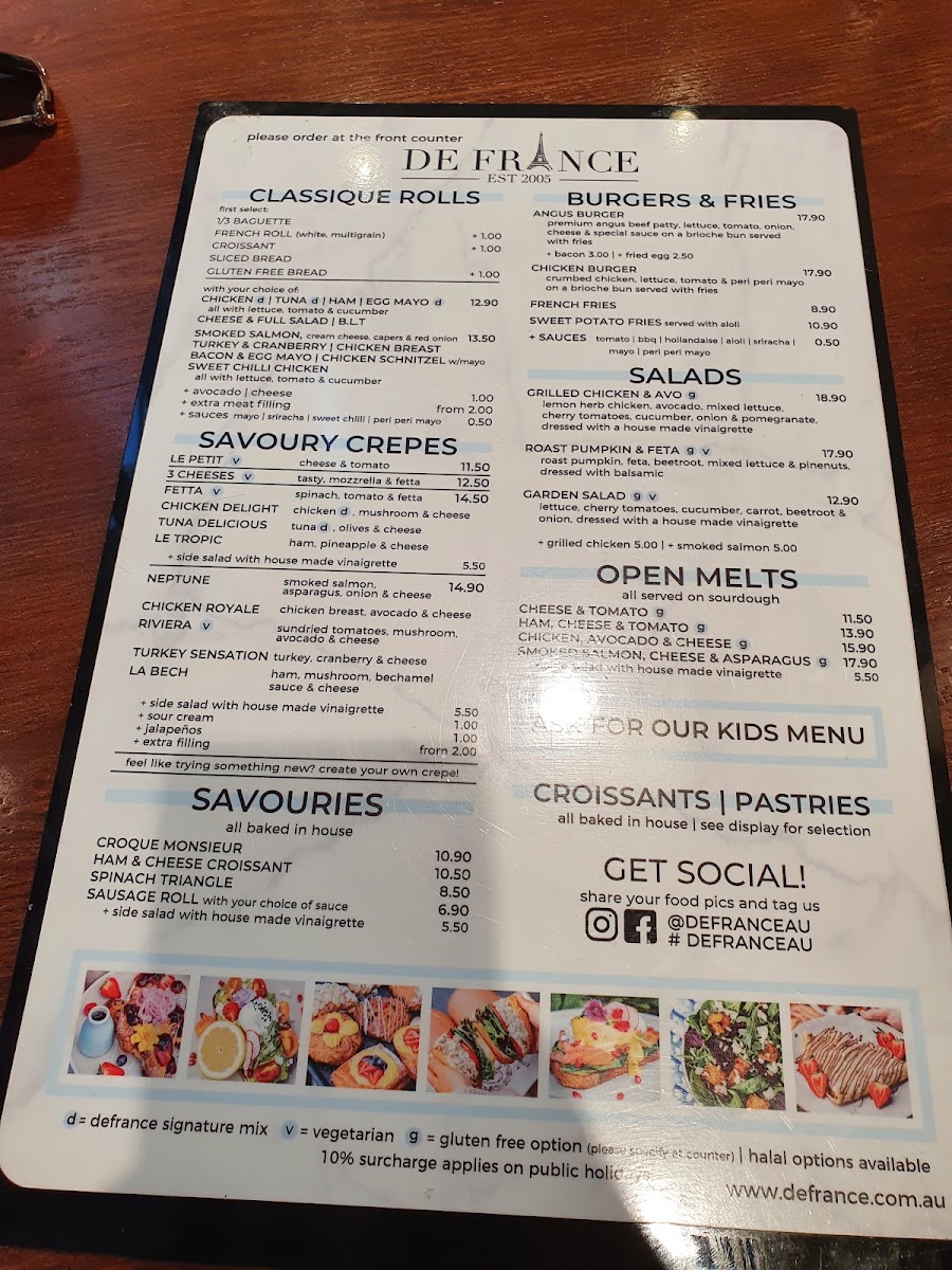 DeFrance Roselands menu board