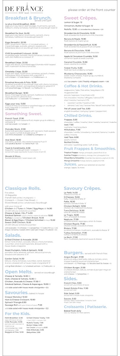 DeFrance Roselands menu board