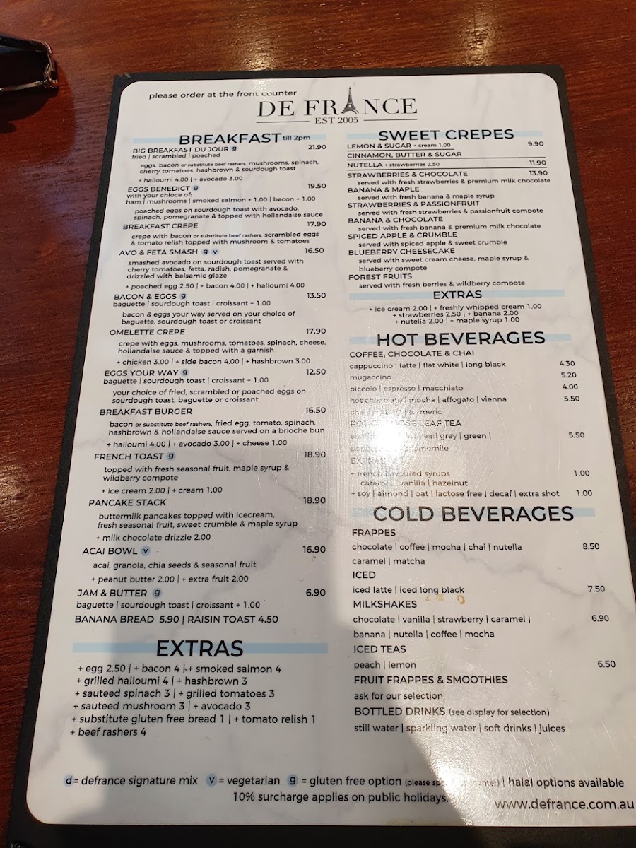 DeFrance Roselands menu board