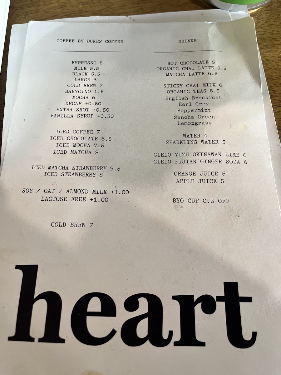 Heart Bakes menu board