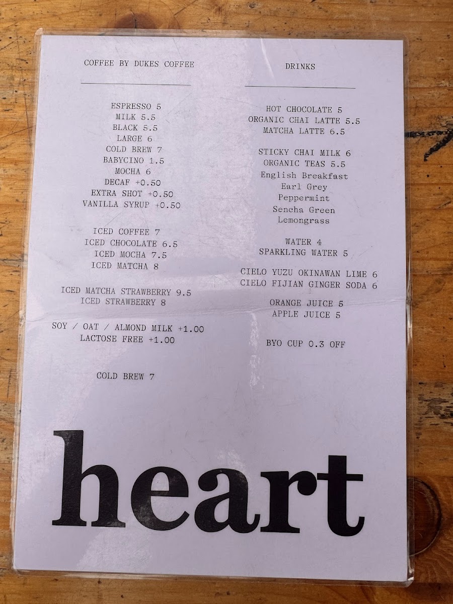 Heart Bakes menu board