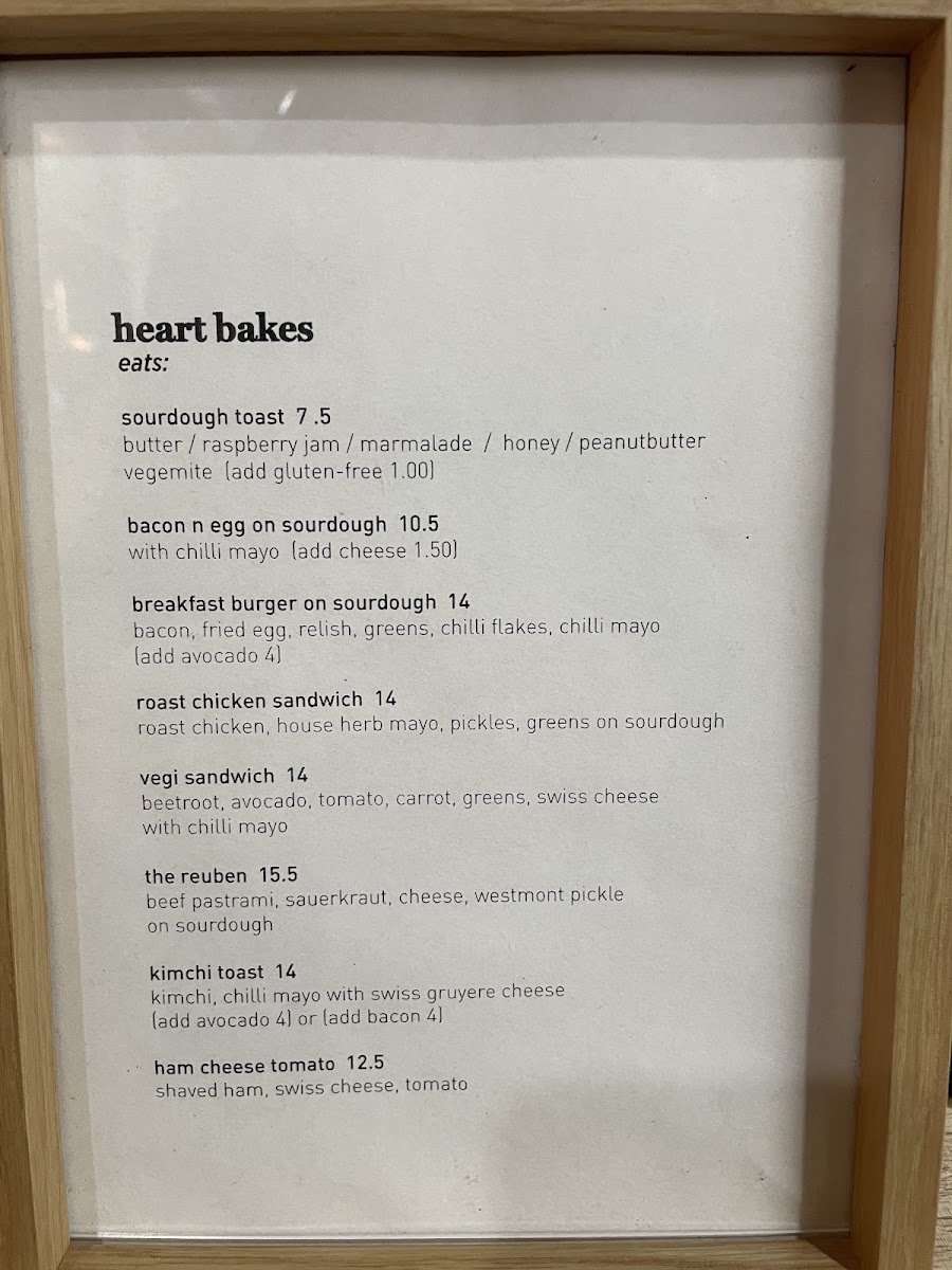 Heart Bakes menu board