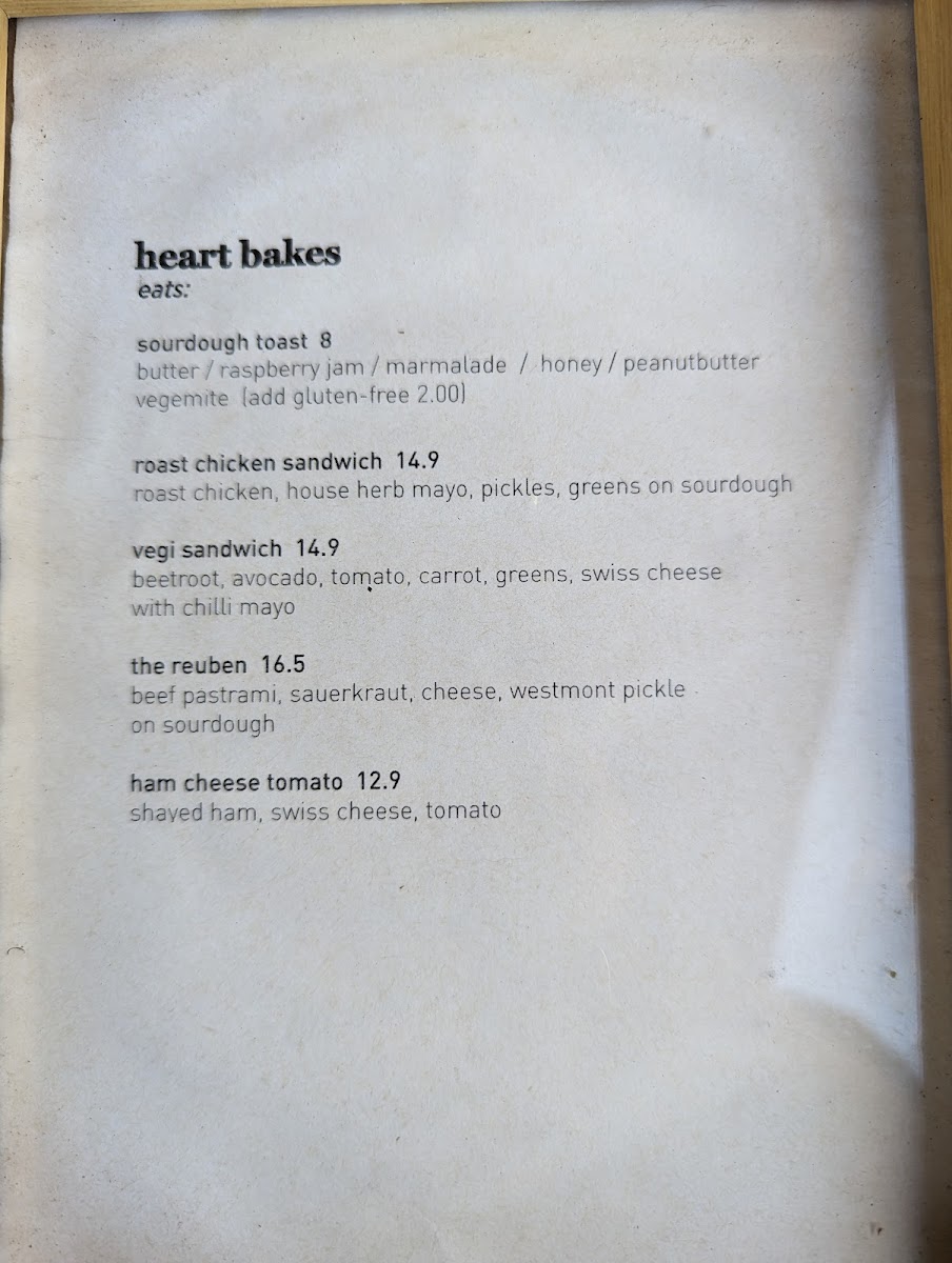 Heart Bakes menu board
