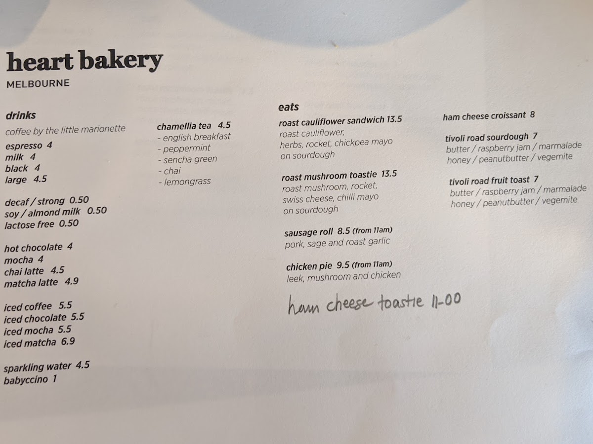 Heart Bakes menu board