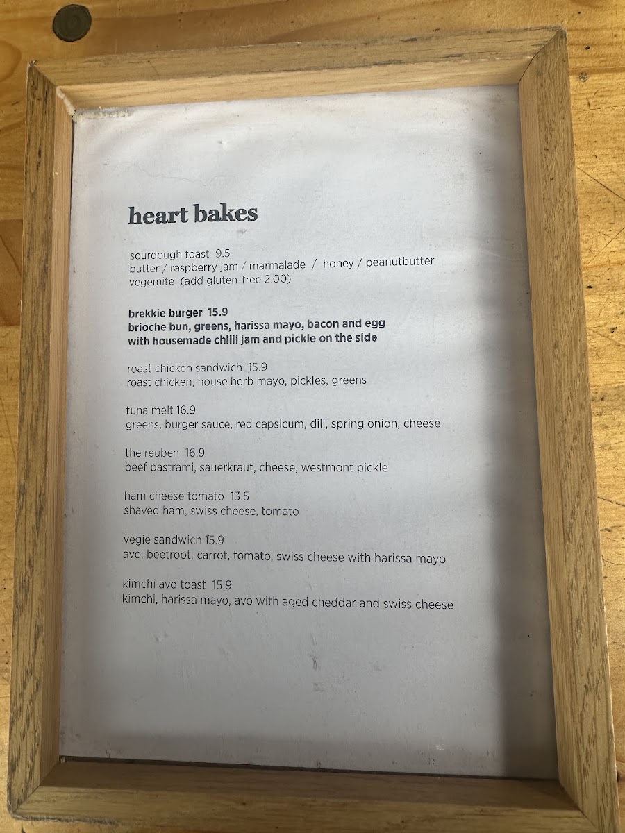 Heart Bakes menu board
