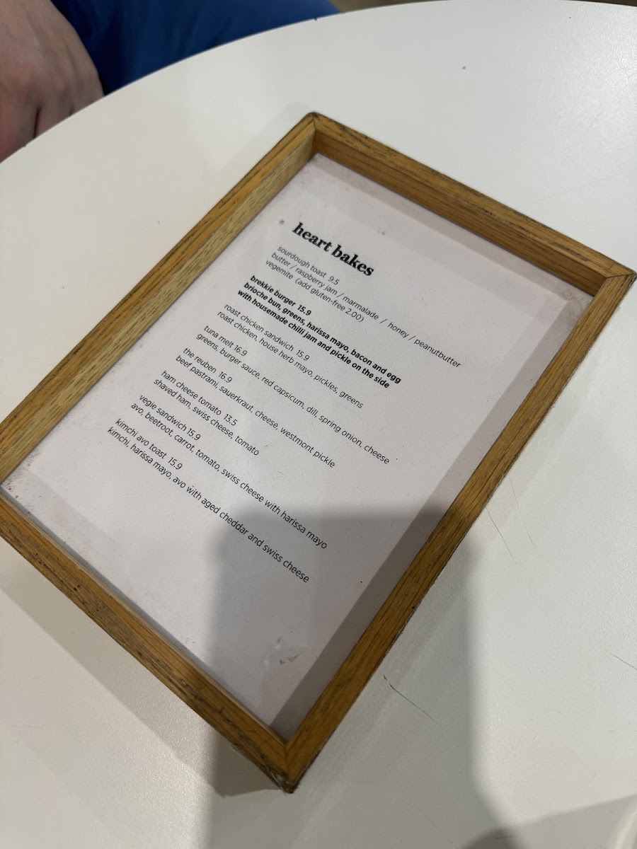Heart Bakes menu board