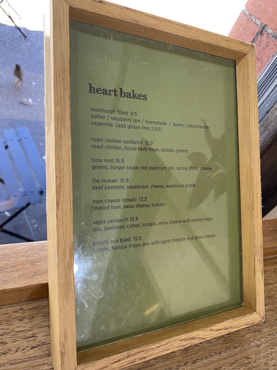 Heart Bakes menu board