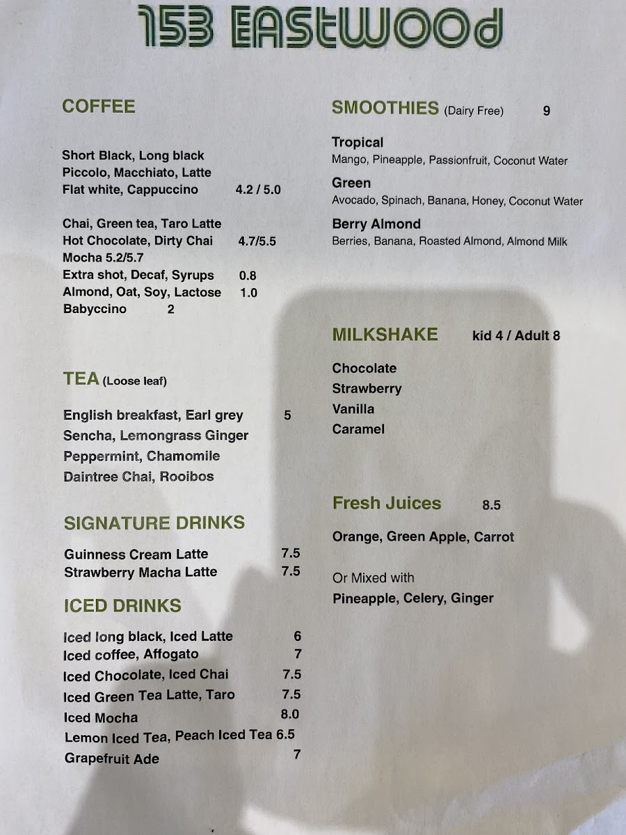 153 EASTWOOD menu board
