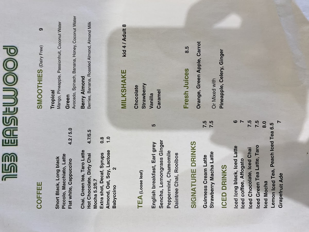 153 EASTWOOD menu board