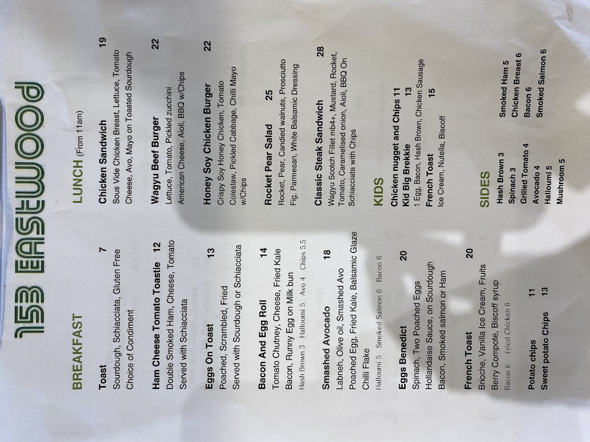 153 EASTWOOD menu board