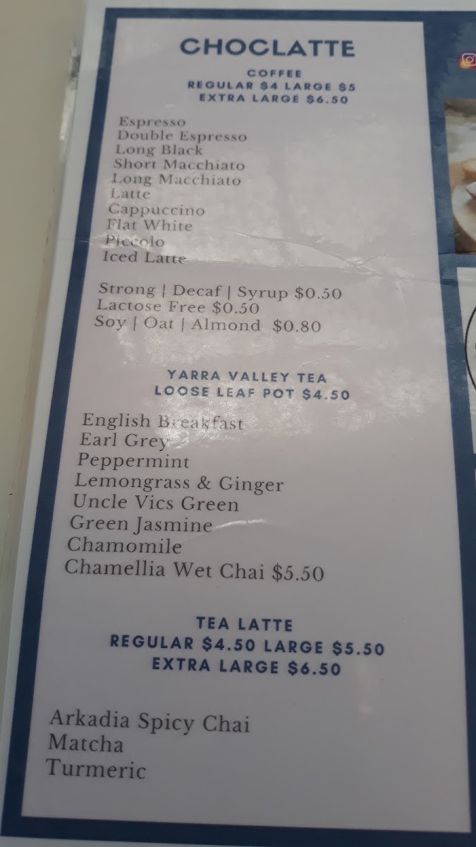 Choclatte menu board