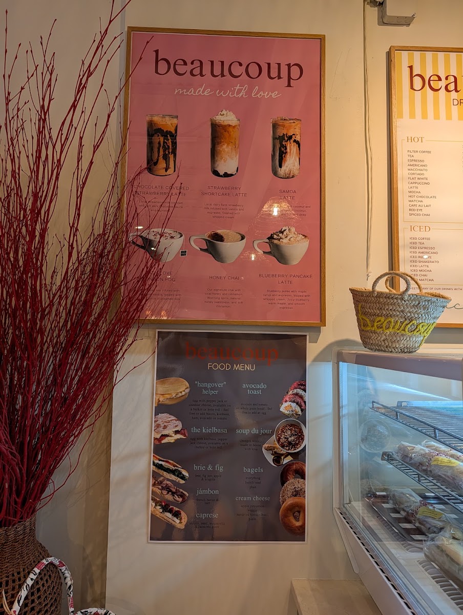 Beaucoup Café menu board