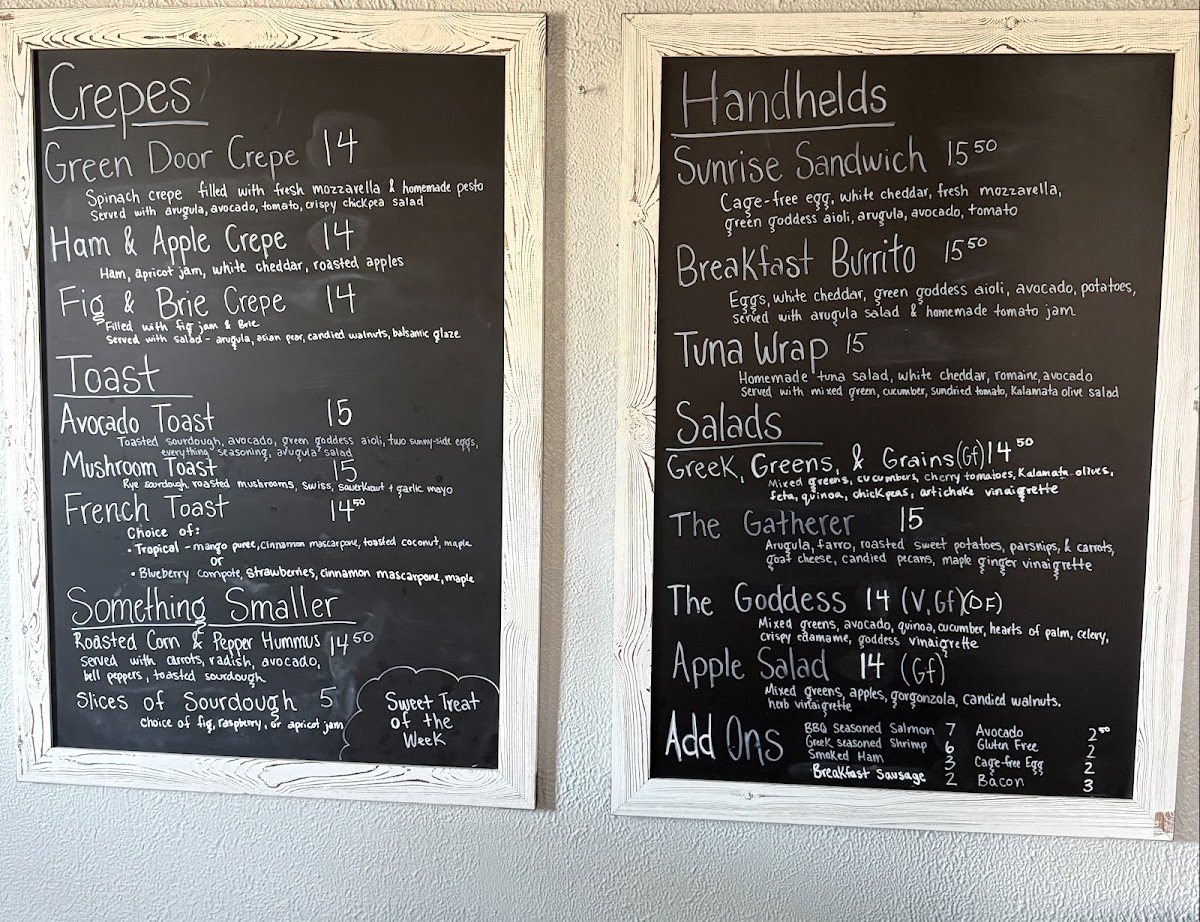 Green Door Cafe menu board