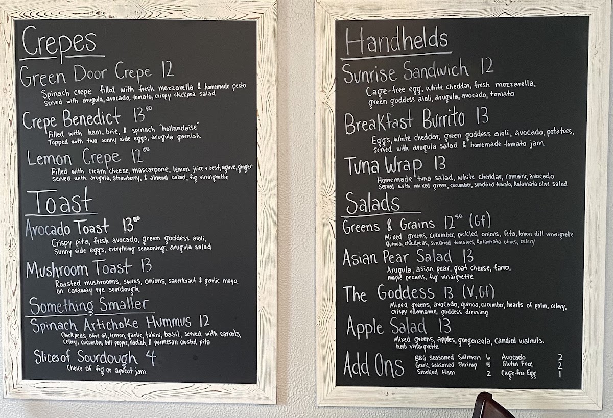 Green Door Cafe menu board