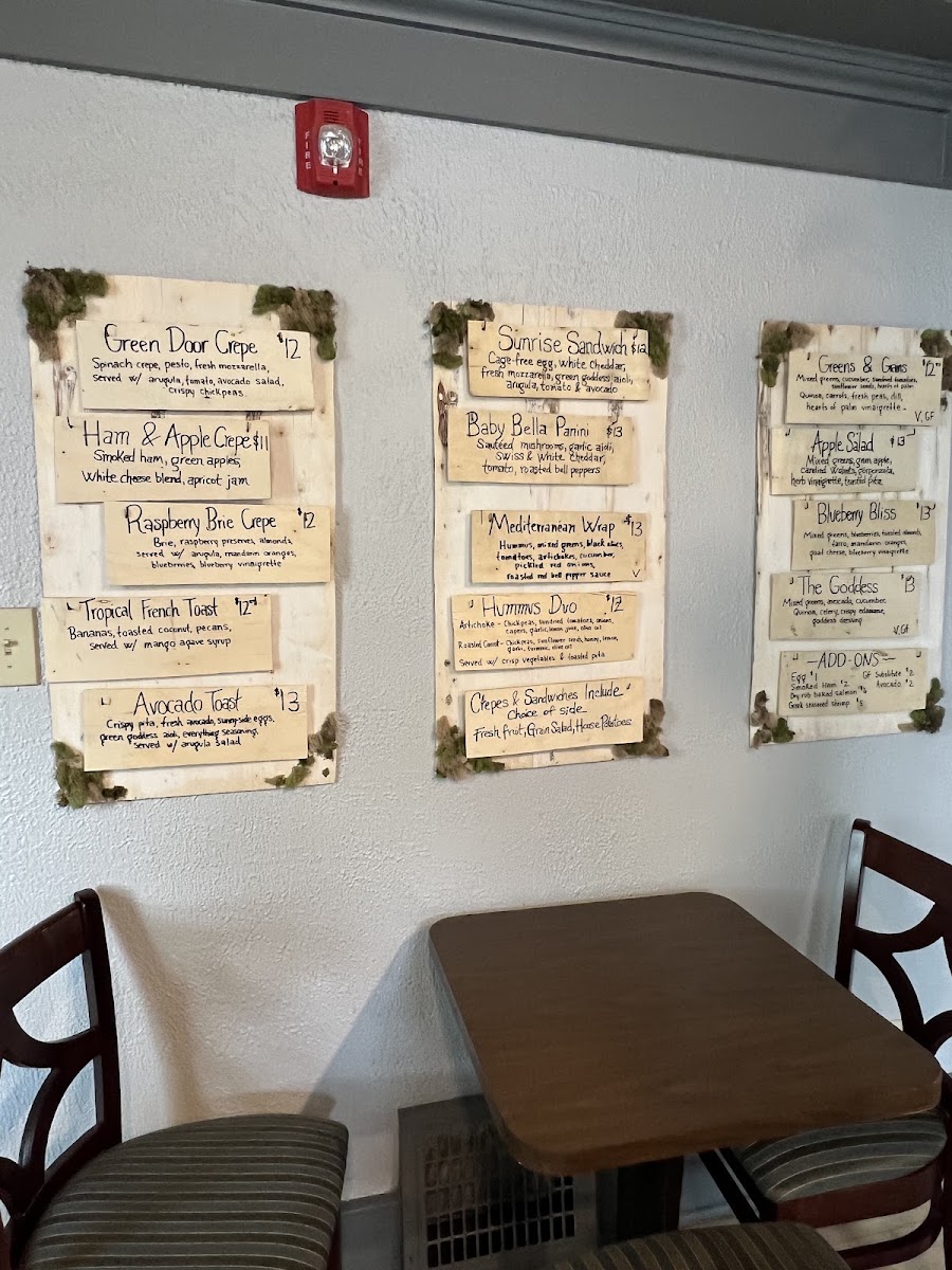 Green Door Cafe menu board