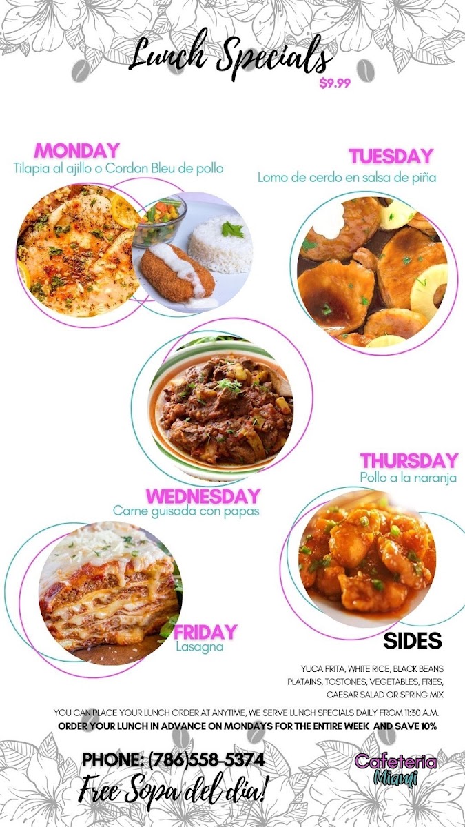 Cafeteria Miami menu board