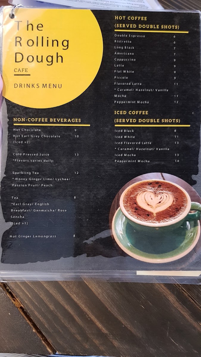 The Rolling Dough Cafe menu board