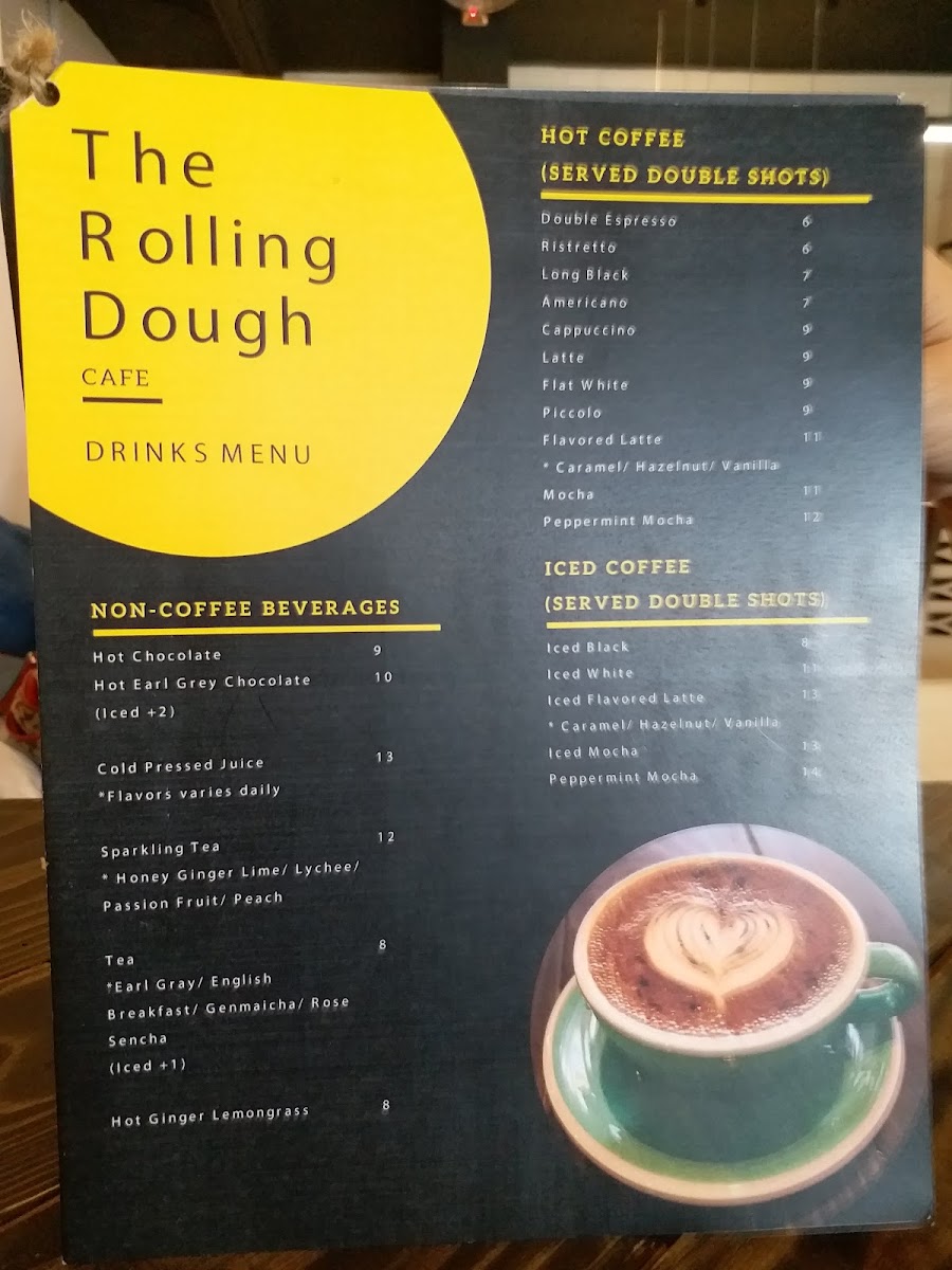 The Rolling Dough Cafe menu board