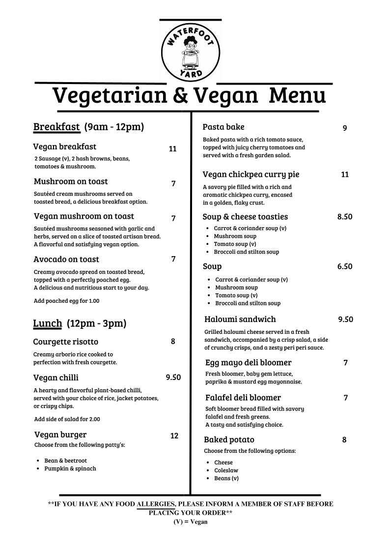 Waterfoot Yard Cafe Shop menu board