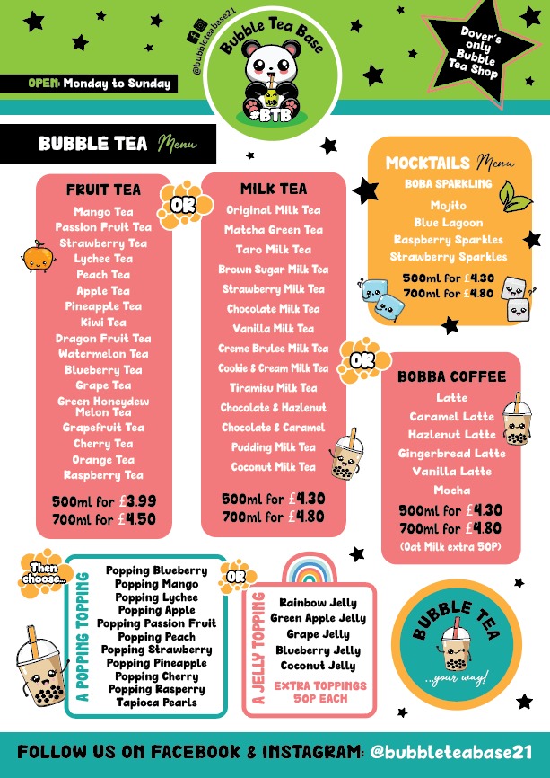 Bubble Tea Base menu board