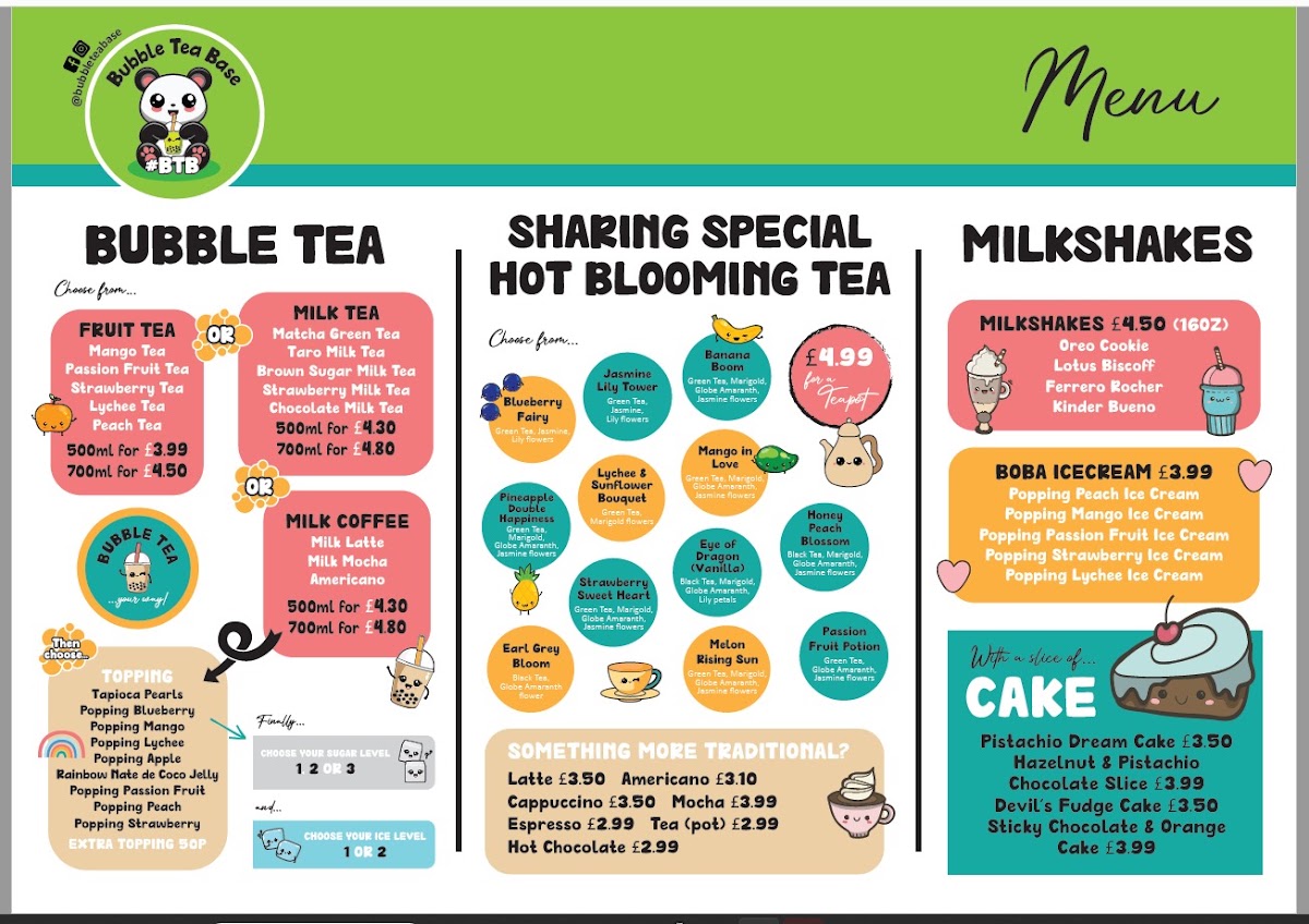 Bubble Tea Base menu board