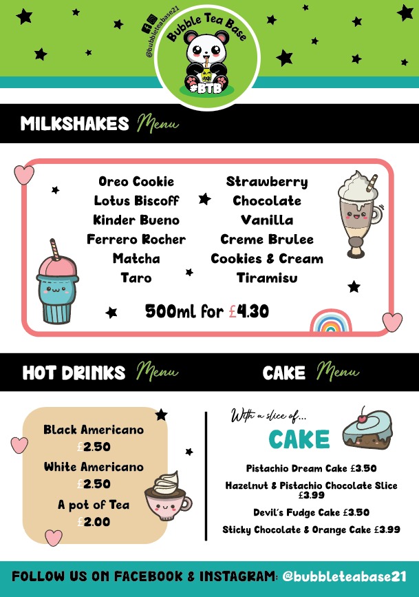 Bubble Tea Base menu board