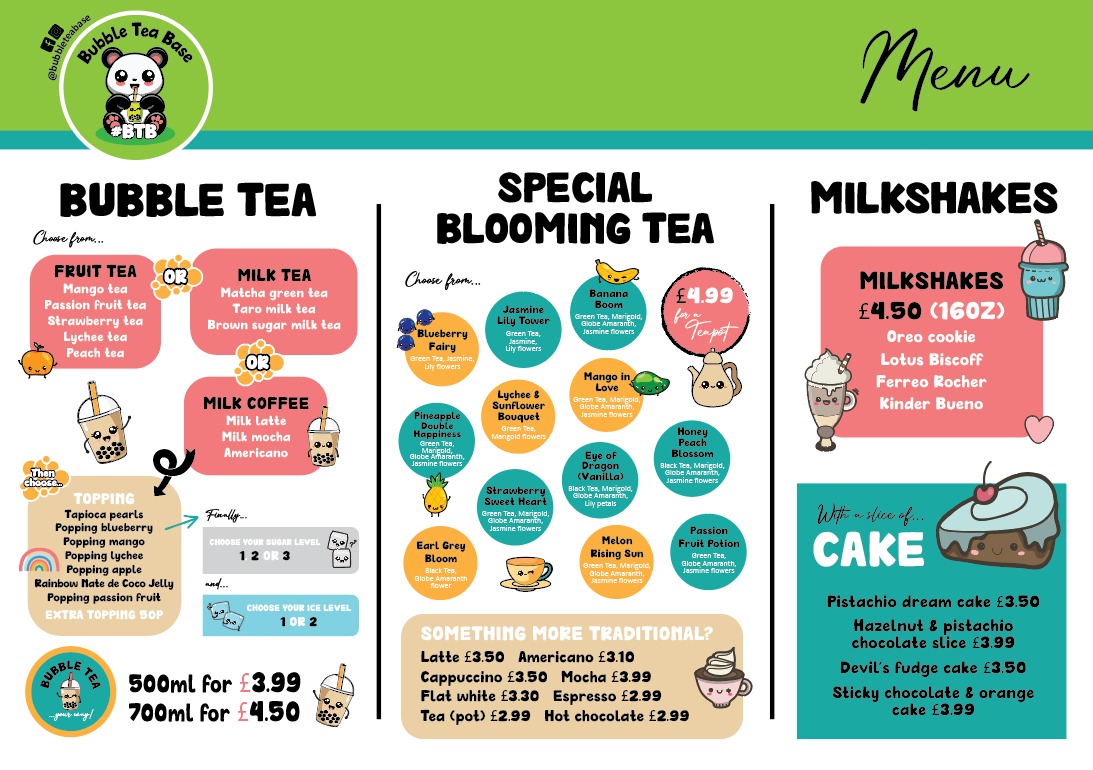 Bubble Tea Base menu board