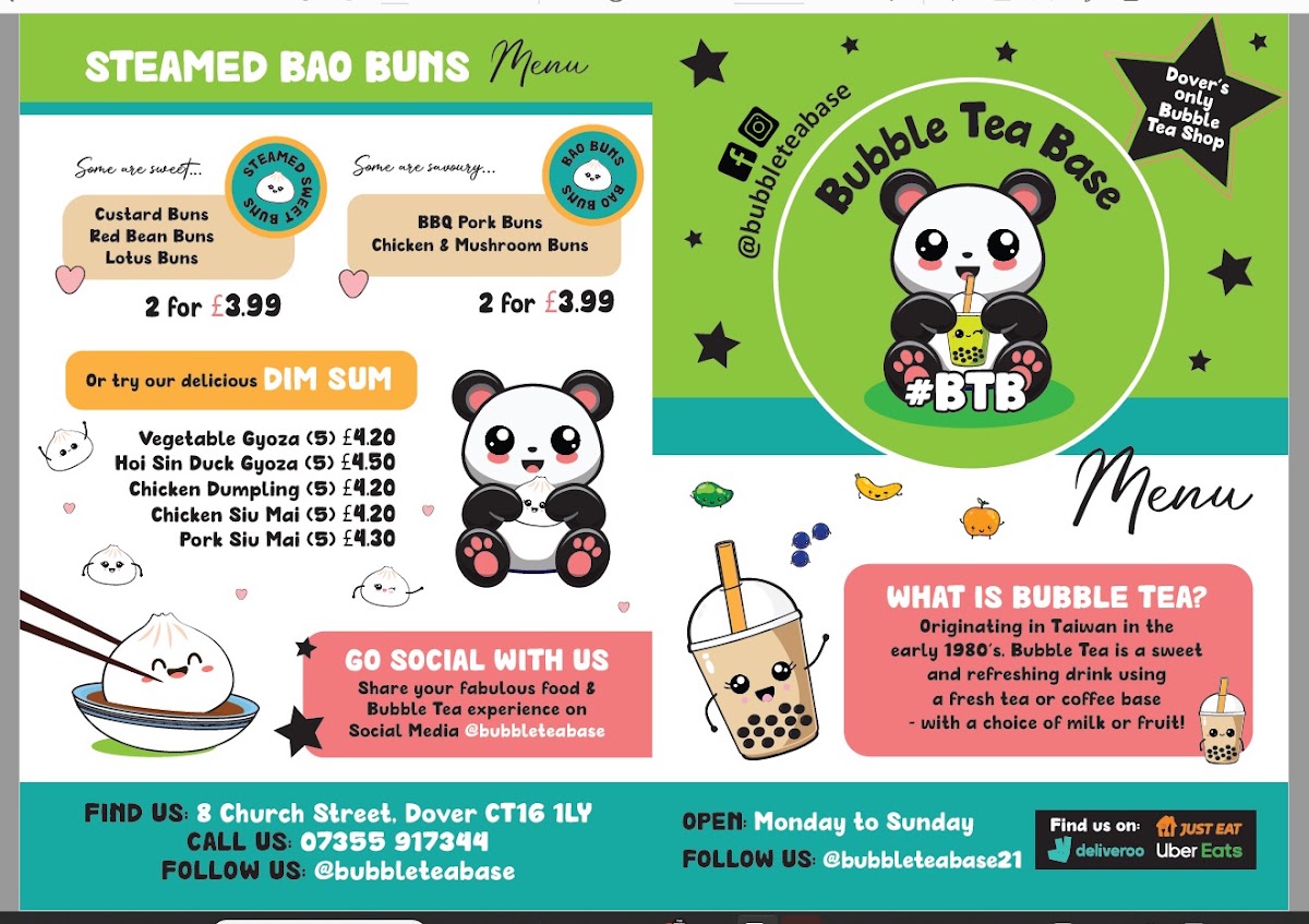 Bubble Tea Base menu board