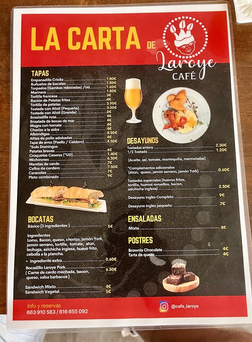 Laroye Café menu board