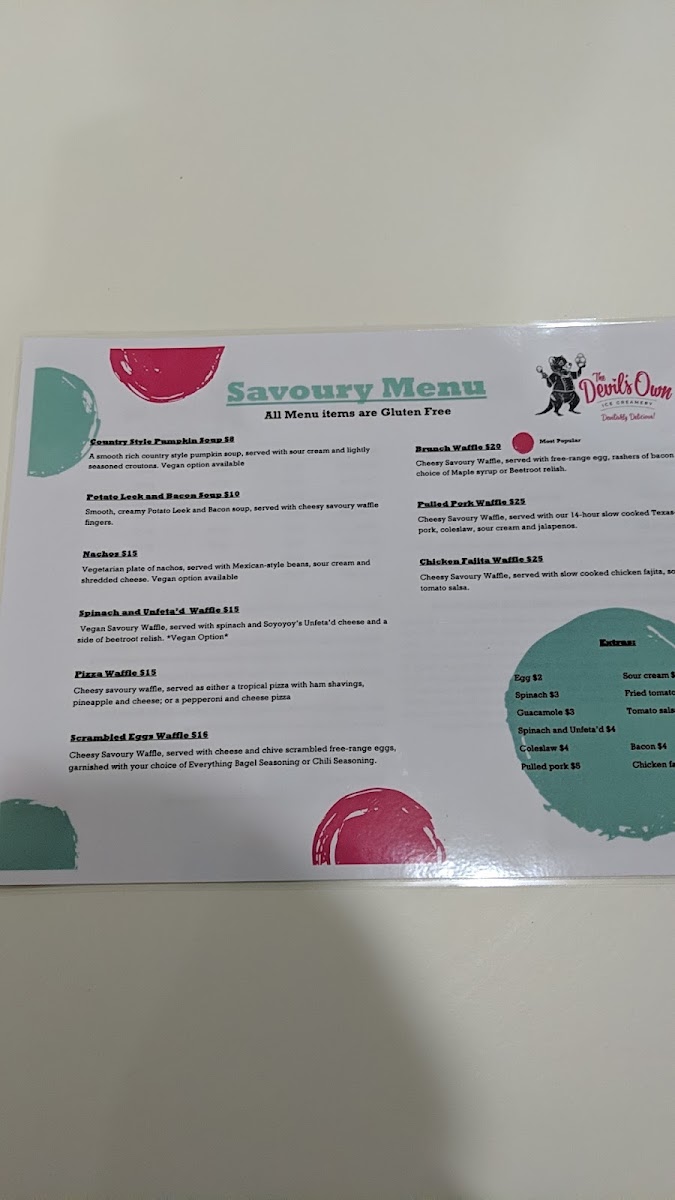The Devil's Own Ice Creamery menu board