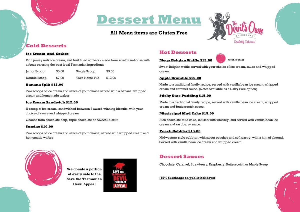 The Devil's Own Ice Creamery menu board
