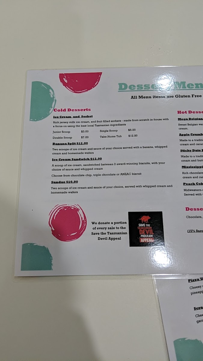 The Devil's Own Ice Creamery menu board