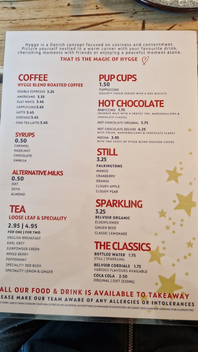 Cafe Hygge menu board