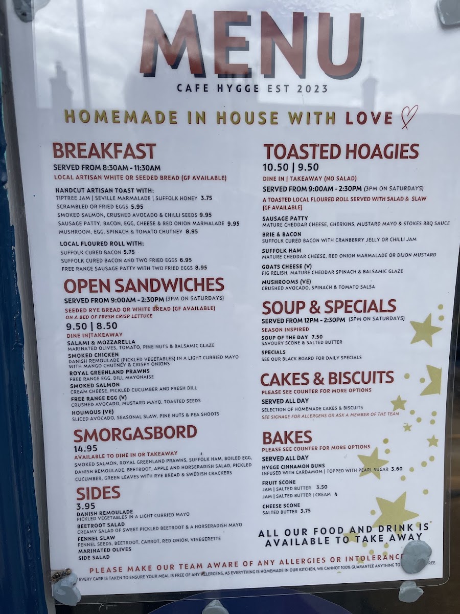 Cafe Hygge menu board