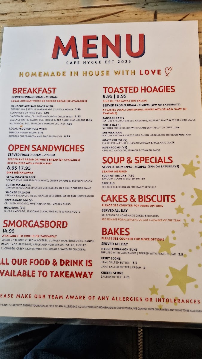Cafe Hygge menu board