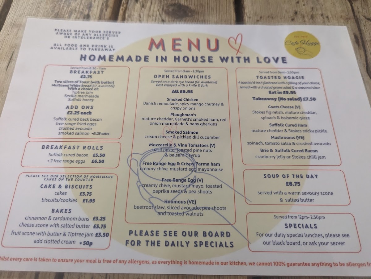 Cafe Hygge menu board