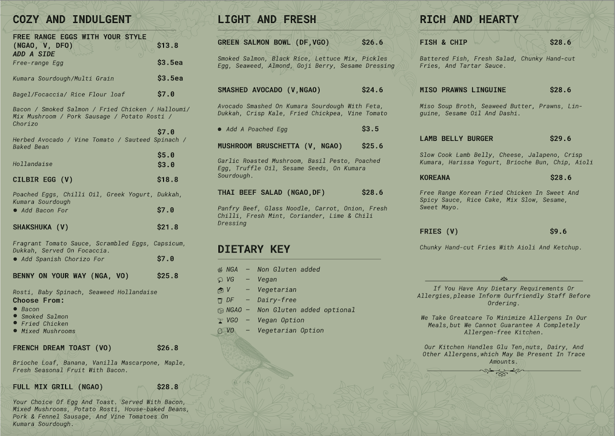 Cafe Greenfingers menu board