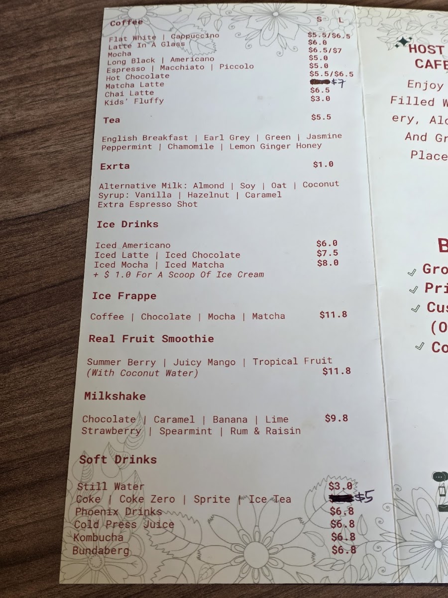 Cafe Greenfingers menu board