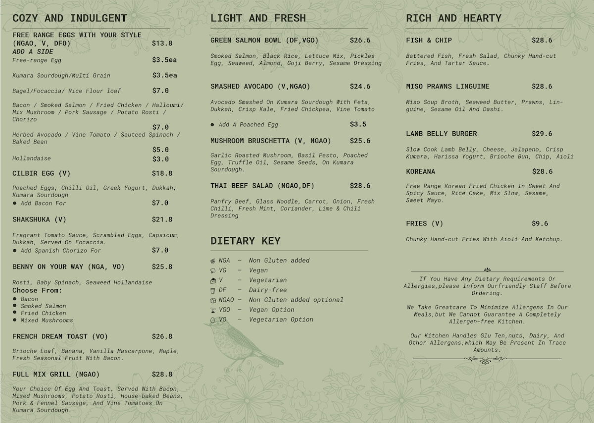 Cafe Greenfingers menu board
