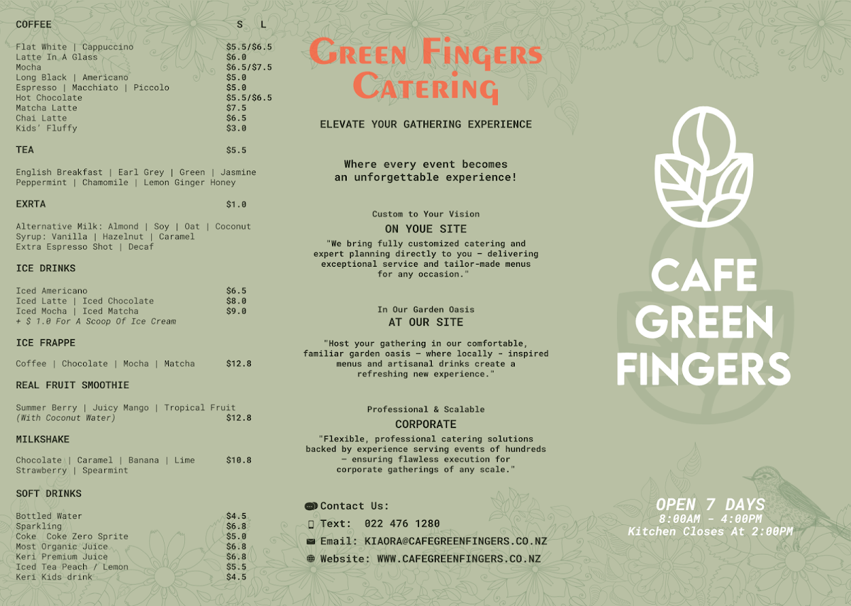 Cafe Greenfingers menu board