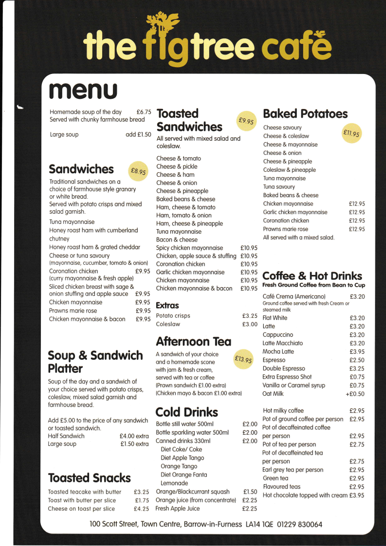 The Fig Tree menu board